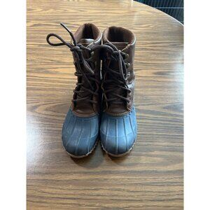 London Fog Wonder 3 lace up brown blue rain boots size 6